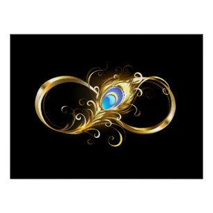 Poster Infinité avec plume de paon doré