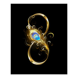 Poster Infinité avec plume de paon doré