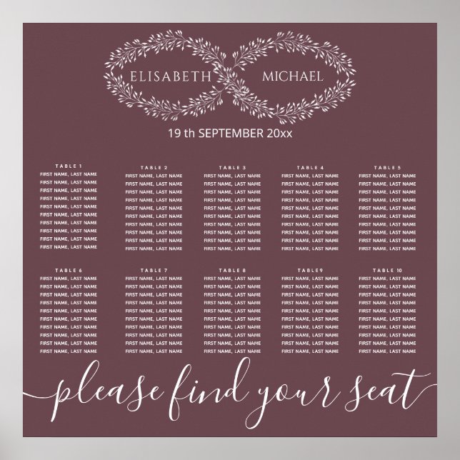 Poster Infinité bordeaux botanique romantique élégant (Devant)