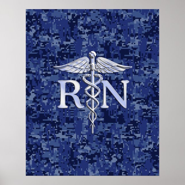 Poster Infirmière autorisée RN Caduceus sur Camo bleu de  (Devant)
