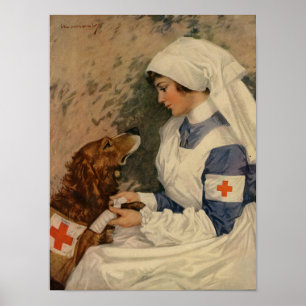 Poster Infirmière de guerre avec Golden Retriever 1917 WW