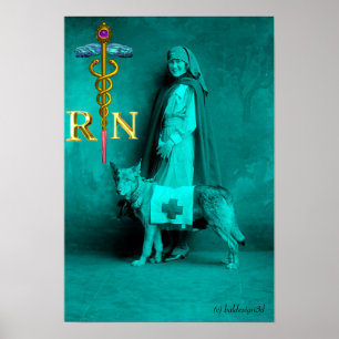 Poster INFIRMIÈRE ET CHIEN DE SAUVETAGE / Emblème RN Cadu