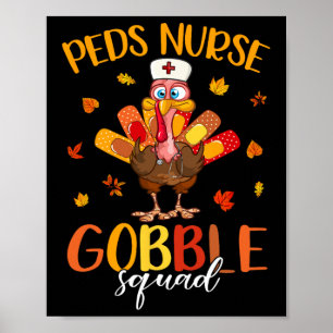 Poster Infirmière Gobble Squad Turquie Pilgrim Thanksgivi