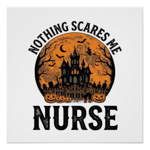 Poster Infirmière Halloween Vintage Dessin de Lune Sombre