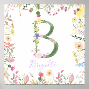 Poster Infirmière initiale de l'alphabet floral personnal