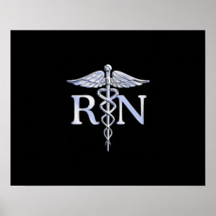 Poster Infirmière inscrite RN Silver Caduceus en noir