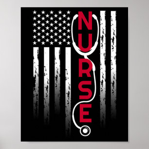 Poster Infirmière Patriotique Avec Drapeau Stethoscope Po
