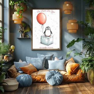 Poster Infirmière personnalisée - Pingouin et ballon roug