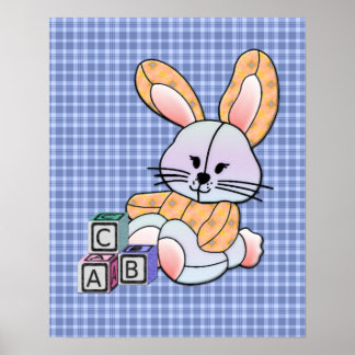 Poster Infirmière personnalisée Plaid Bleu - Lapin