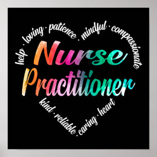 Poster Infirmière Praticien Coeur Mot Cloud Aquarelle