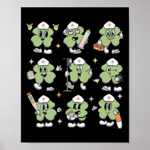 Poster Infirmière Shamrock drôle et chanceuse Jour de la 