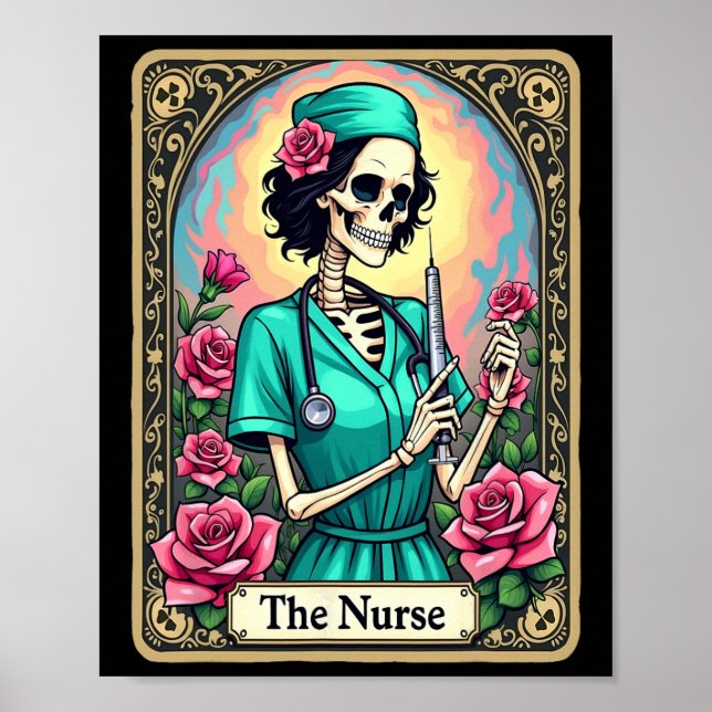 Poster Infirmière Skeleton Tarot Card Funny Infirmière in (Devant)