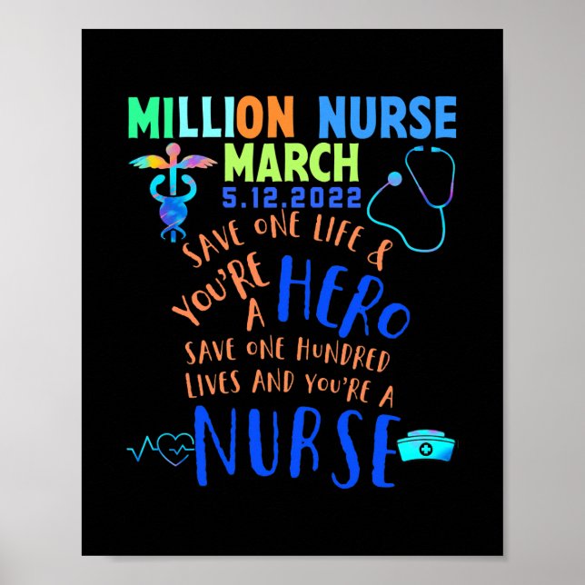Poster Infirmières et infirmiers unis mars million Infirm (Devant)