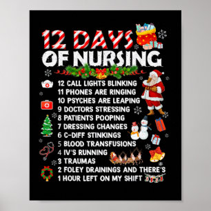 Poster Infirmières Joyeux Noël Amusants 12 Jours De Soins