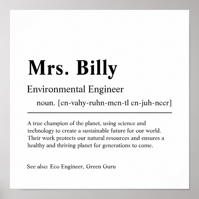 Poster Ingénieur de l'environnement cadeau personnalisé (Devant)