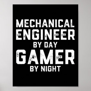 Poster Ingénieur Mécanique le Jour Gamer la Nuit Mème Pou
