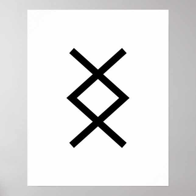 Poster Inguz géométrique noir (Le Dieu Ing) Rune viking (Devant)