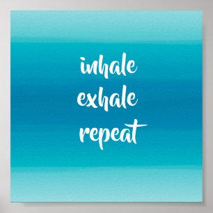 Poster inhale exhale turquoise et bleu rayures spa