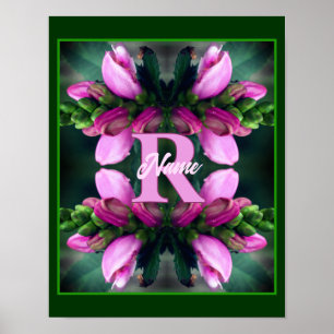 Poster Initiale de monogramme personnalisé Fleur rose Art