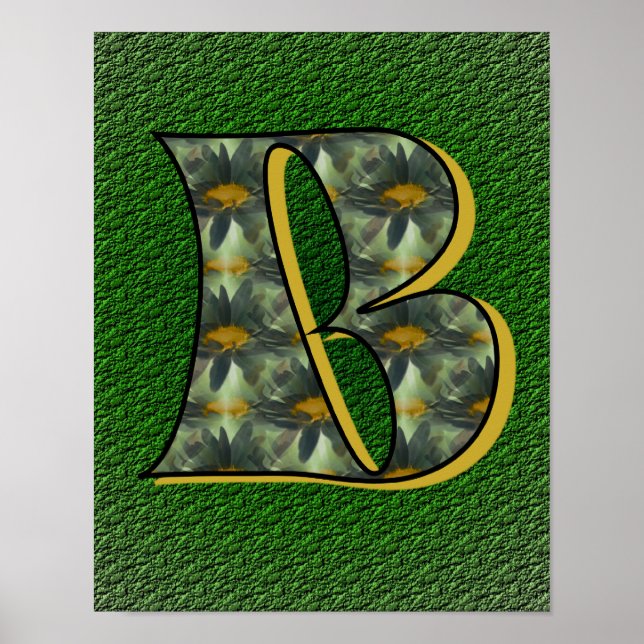 Poster Initiales B monogramme marguerites (Devant)