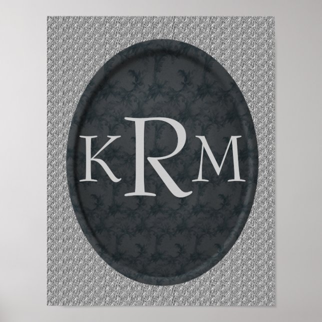 Poster Initiales Monogramme Élégant Fleur Noir  (Devant)