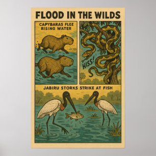 Poster Inondation dans les terres sauvages – Capybaras, s