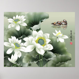 Poster Inséparables sur l'étang en jeu