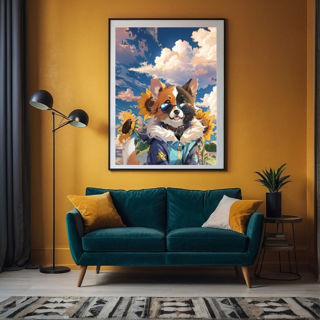 Poster Inspiration Tourne de Chien mignon Floral Tourneso (Available in a variety of sizes from very big to very small)