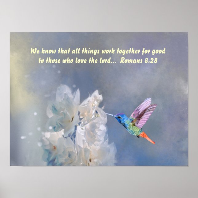 Poster Inspirational Bible Romans 8:28 Citation Colibri (Devant)