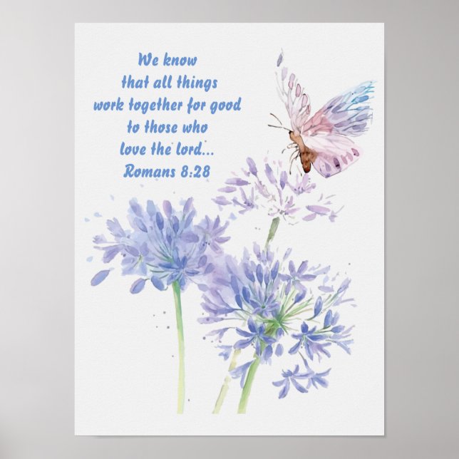 Poster Inspirational Bible Romans 8:28 Citation Papillon (Devant)