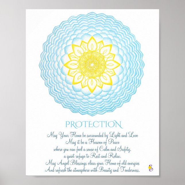 Poster Inspirationnel bleu jaune Mandala Sacré Géométrie (Devant)