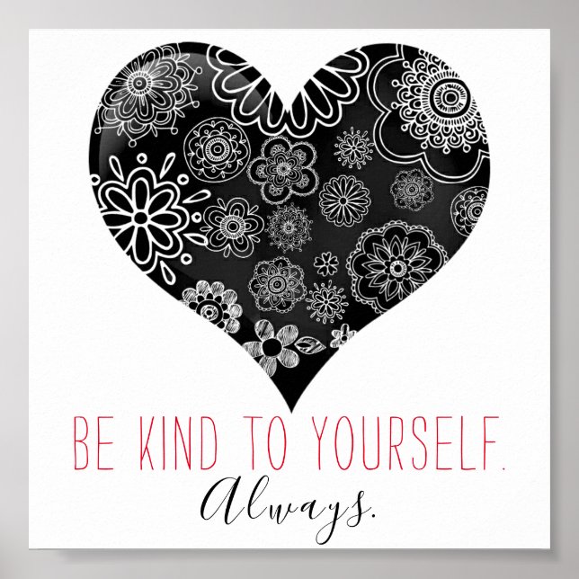 Poster Inspirationnel Doodle Floral Black Heart (Devant)