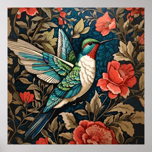 Poster Inspiré par l'élégant colibri William Morris volan (Devant)