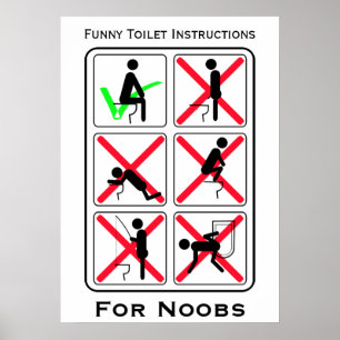 Poster Instructions amusantes Toilettes Blanc