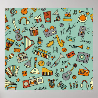 Poster Instruments de musique, motif de croquis vintage.