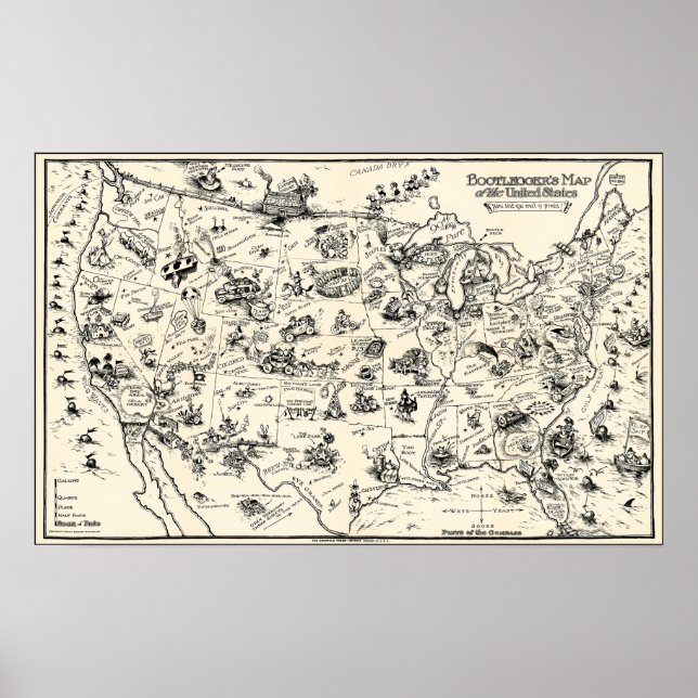 Poster INTERDICTION BOOTLEGGERS MAP des États-Unis 1926 (Devant)