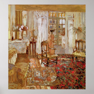 Poster Intérieur avec une femme en jaune dans l'avant