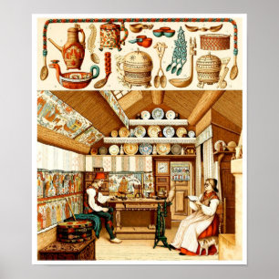 Poster Intérieur de la maison suédoise (mobilier et usten