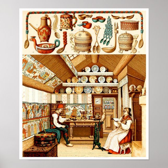 Poster Intérieur de la maison suédoise (mobilier et usten (Devant)