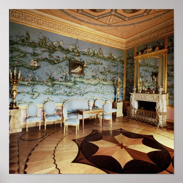 Poster Intérieur du salon de dessin bleu chinois (Devant)