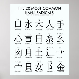 Poster Internationale > Japonais | 20 Radicaux Kanji les 