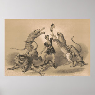 Poster Interprète De Cirque Debout Parmi Les Animaux Vici