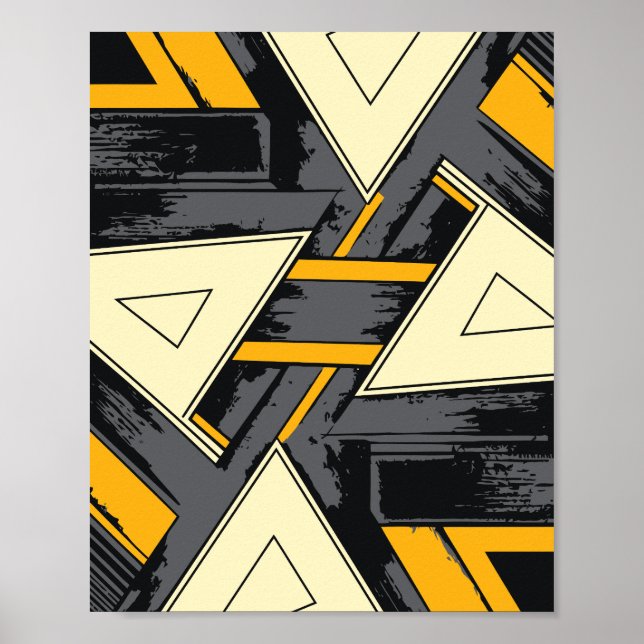 Poster Intersecting Triangular Forms in Yellow and Cream (Devant)