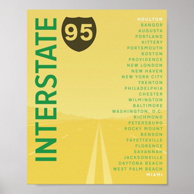 Poster Interstate 95 (I-95) (Jaune) (Devant)