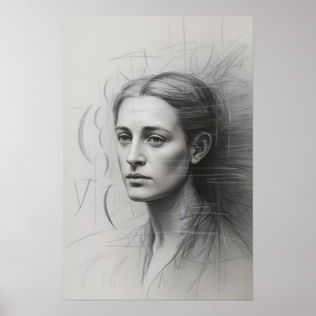 Poster Introspective Study: Graphite Portrait (Devant)