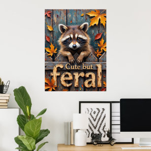 Poster Intruder d'automne : Raccoon sur la clôture de poc