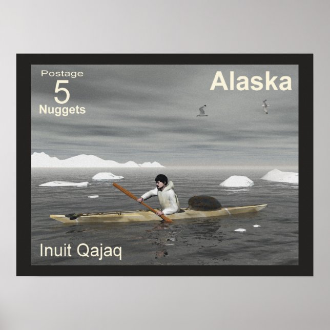 Poster Inuit Kayak - Postage en Alaska (Devant)