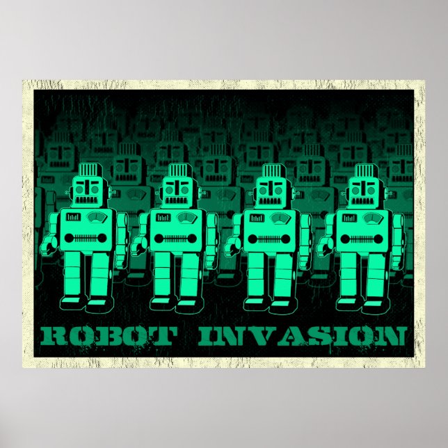 Poster invasion de robots vintages (Devant)