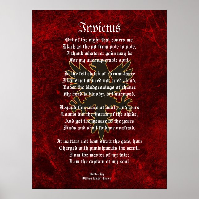 Poster Invictus, poème victorien aigle noir (Devant)