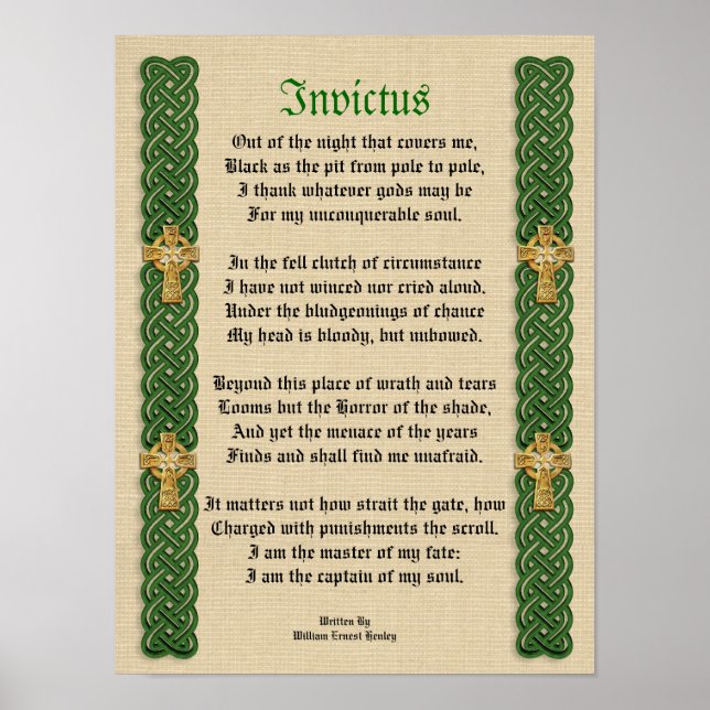 Poster Invictus, poème victorien Celtic Knots et croix (Devant)